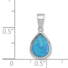 Sterling Silver Rhodium-plated Lab Created Opal Polished Teardrop Pendant