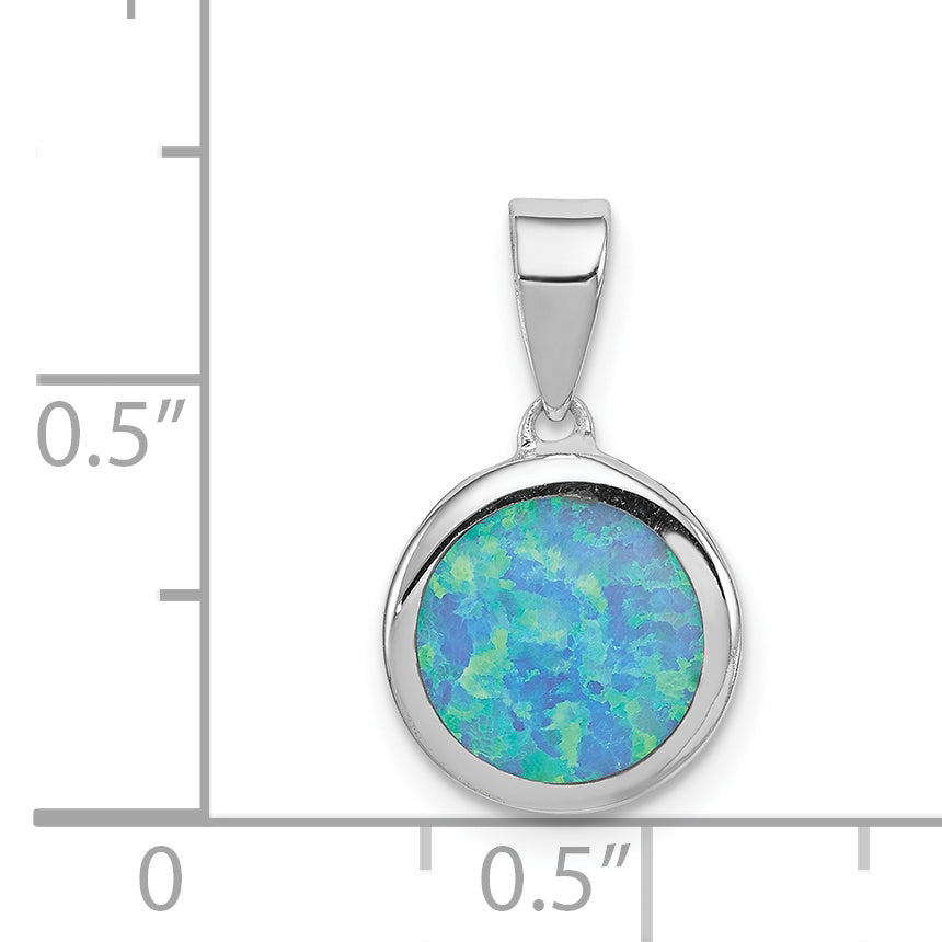 Sterling Silver Rhodium-plated Lab Created Opal Polished Round Pendant