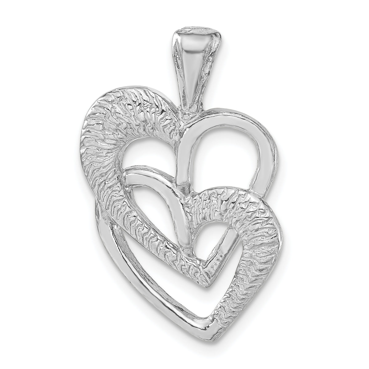 Sterling Silver Polished & Textured Hearts Pendant