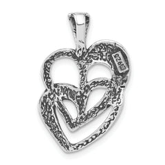 Sterling Silver Antiqued 2 Hearts Pendant