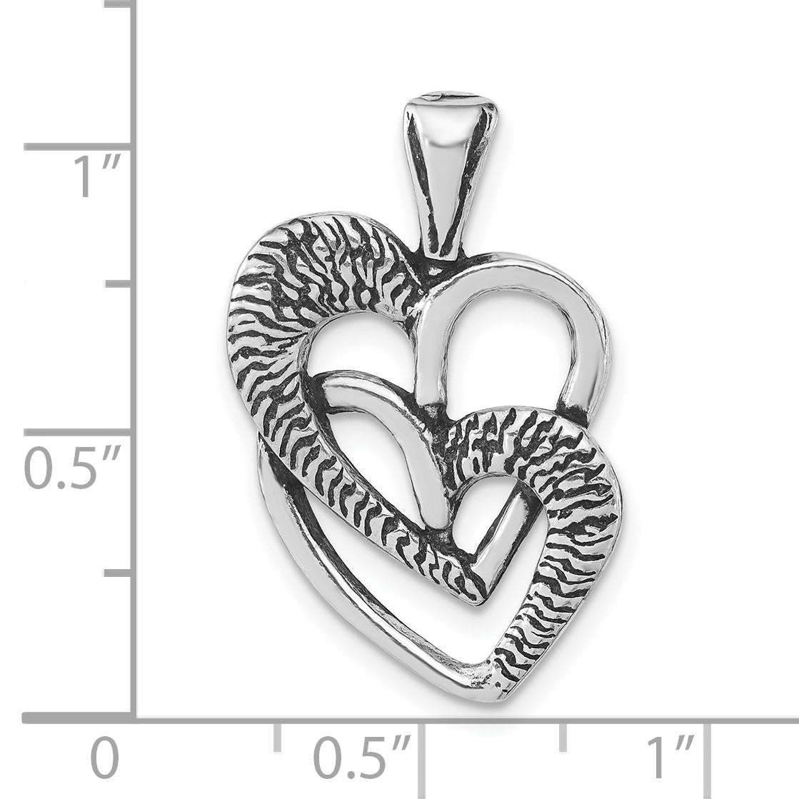 Sterling Silver Antiqued 2 Hearts Pendant