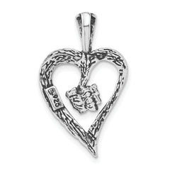 Sterling Silver Antiqued & Textured Cut-out Heart Butterfly Pendant