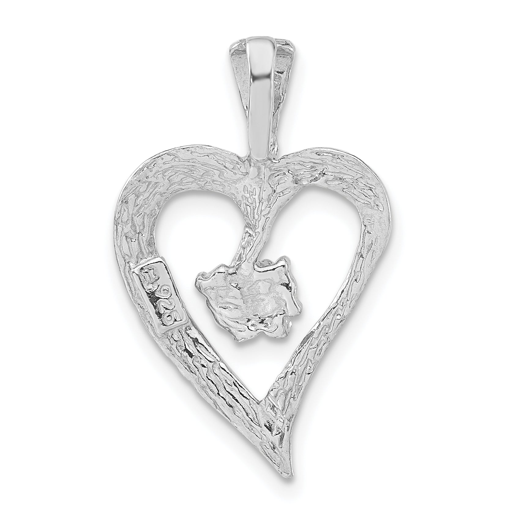 Sterling Silver Polished & Textured Cut-out Heart Butterfly Pendant