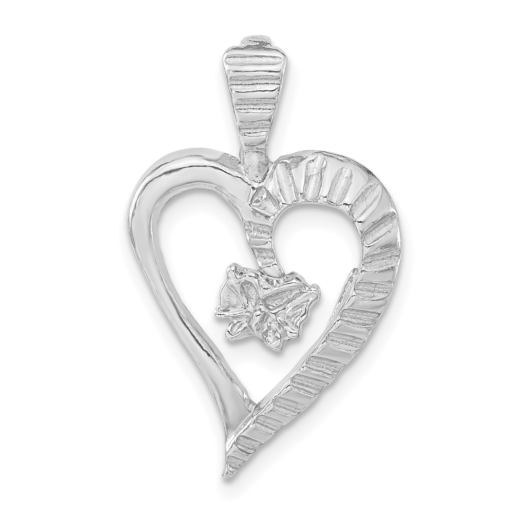 Sterling Silver Polished & Textured Cut-out Heart Butterfly Pendant