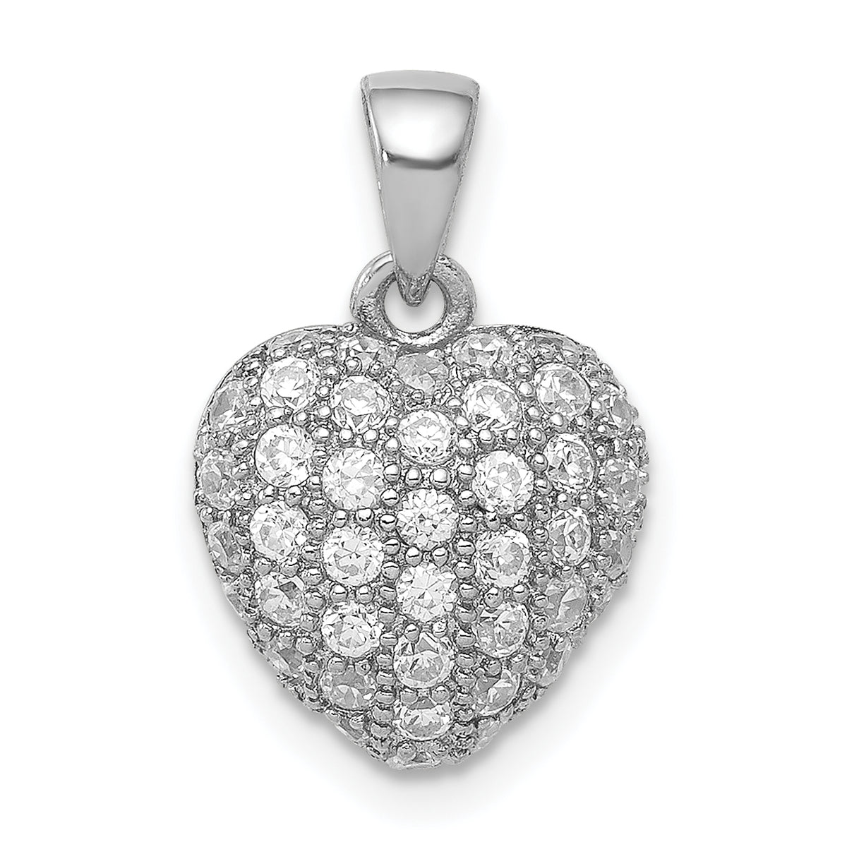 Sterling Silver Rhodium-plated CZ Micro pav‚ Heart Pendant