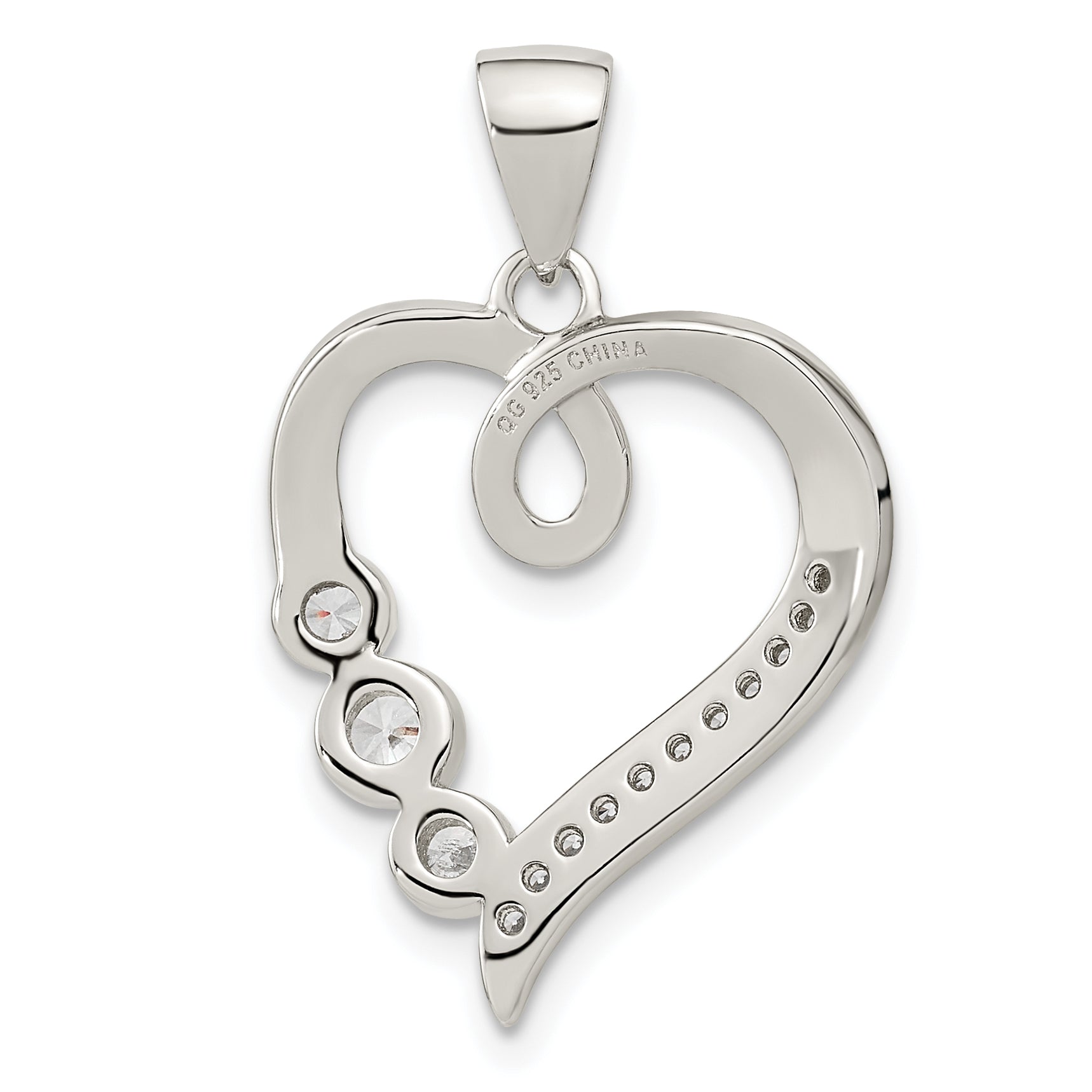 Sterling Silver Polished Heart with CZ Pendant