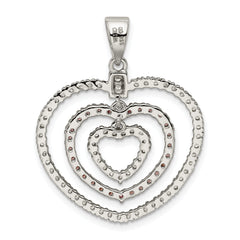 Sterling Silver Polished Pink/White CZ Hearts Pendant