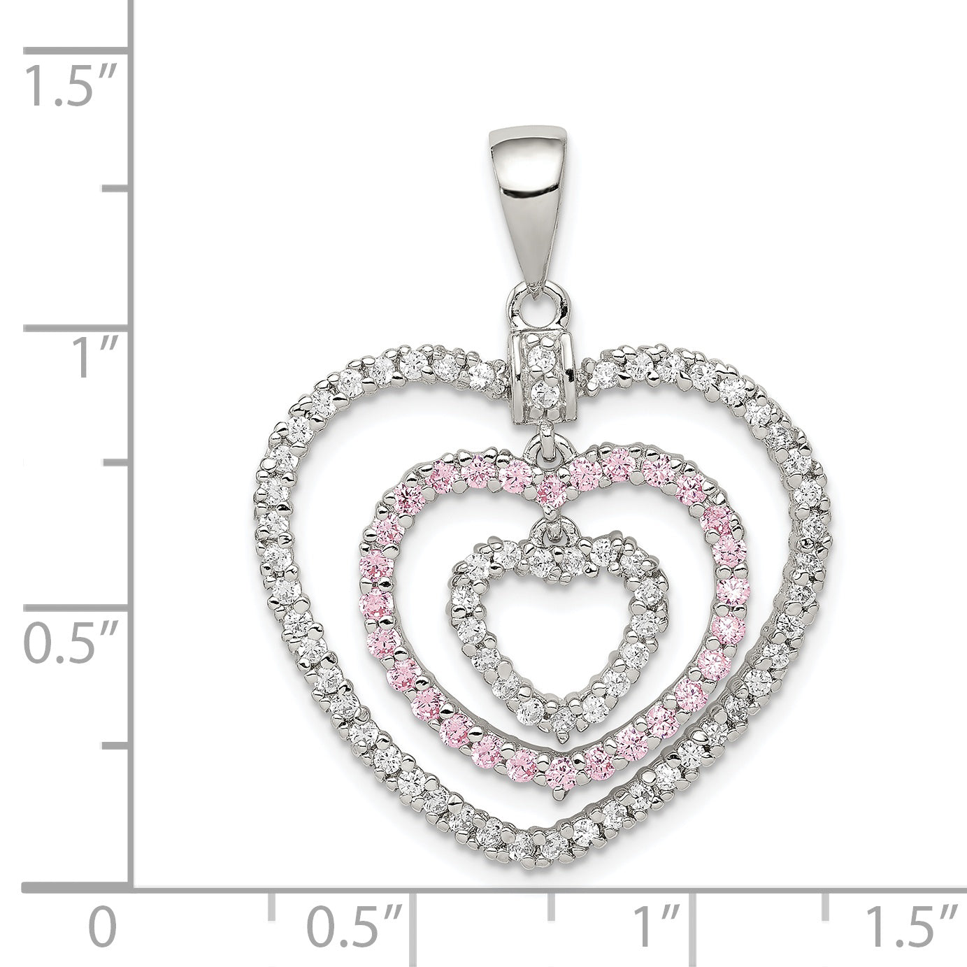 Sterling Silver Polished Pink/White CZ Hearts Pendant