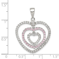 Sterling Silver Polished Pink/White CZ Hearts Pendant