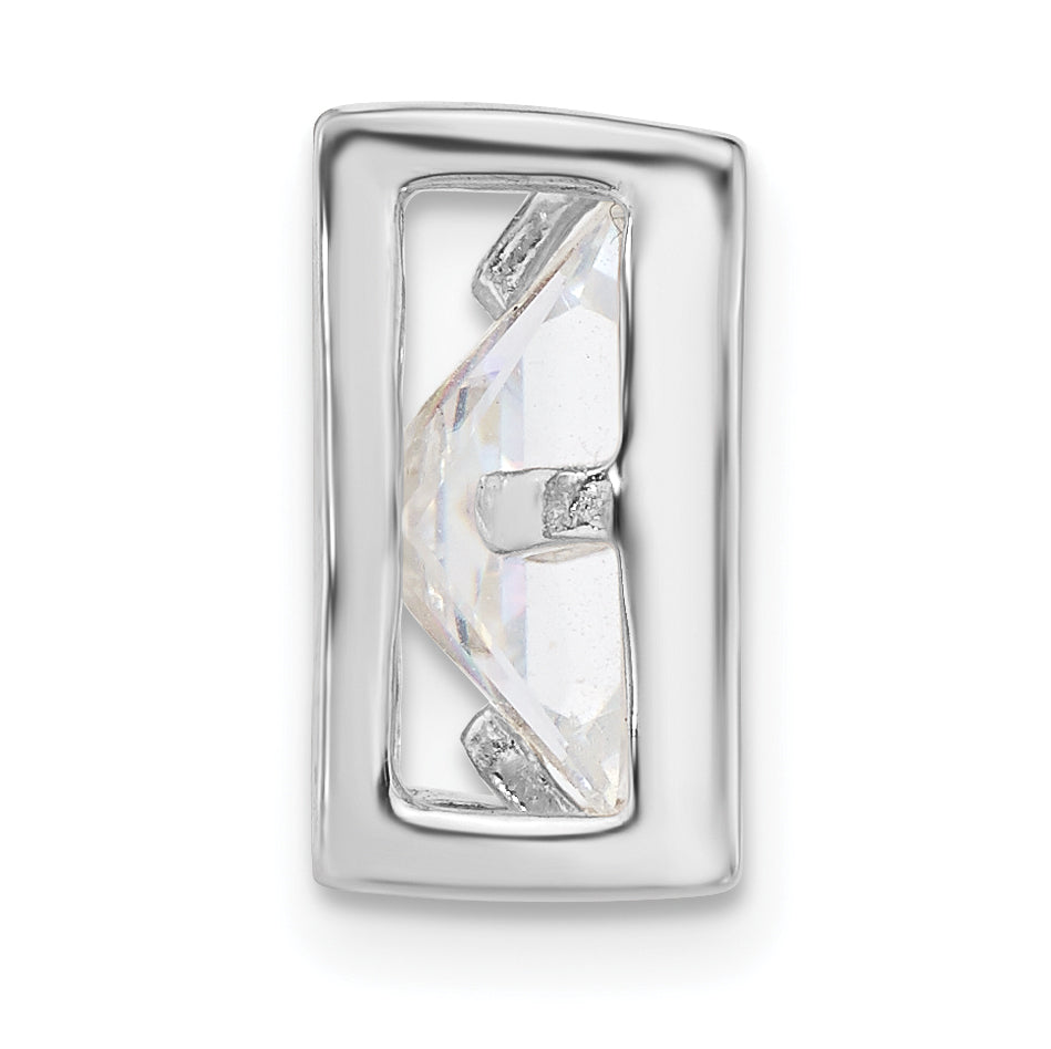 Sterling Silver Polished Large Square Shaped CZ Chain Slide