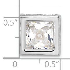 Sterling Silver Polished Large Square Shaped CZ Chain Slide