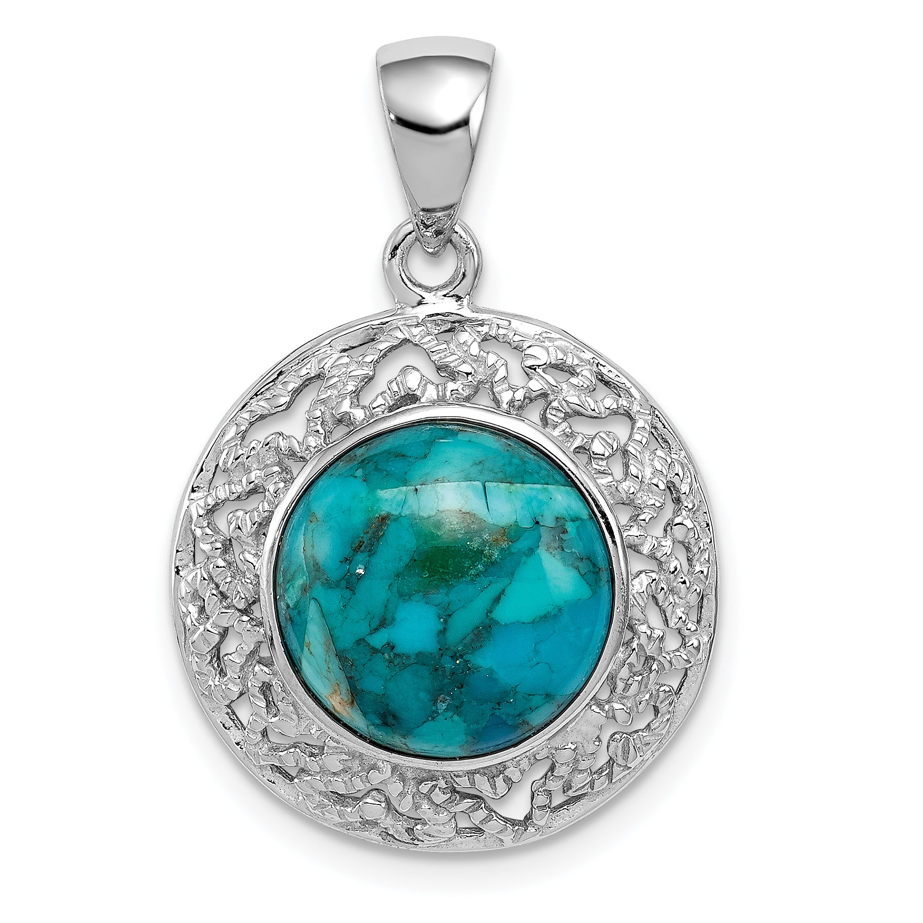 Sterling Silver Rhodium-plated w/Reconstituted Turquoise Pendant