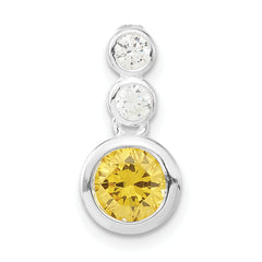 Sterling Silver Polished Yellow & Clear CZ Circles Chain Slide Pendant