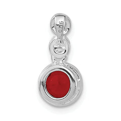 Sterling Silver Polished Clear & Red CZ Bezel Pendant