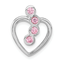 Sterling Silver Polished Pink CZ Heart Chain Slide Pendant