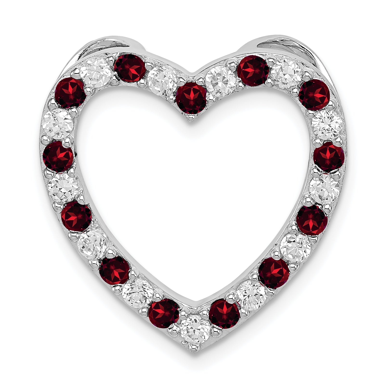 Sterling Silver Rhodium-plated Garnet & CZ Heart Pendant