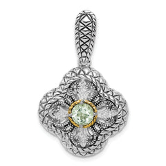 Sterling Silver Rhod. w/14k Gold Accent Qrtz & CZ Filigree Clover Pendant