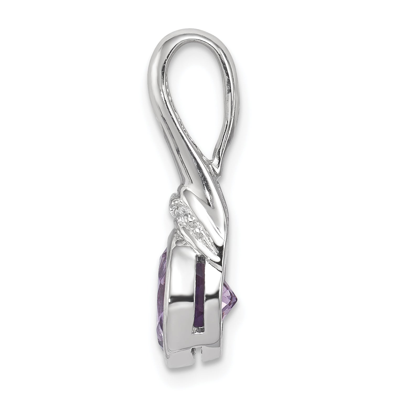 Sterling Silver Rhodium-plated w/CZ and Amethyst Pendant