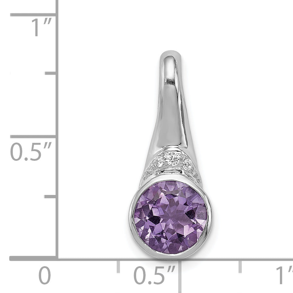 Sterling Silver Rhodium-plated w/CZ and Amethyst Pendant