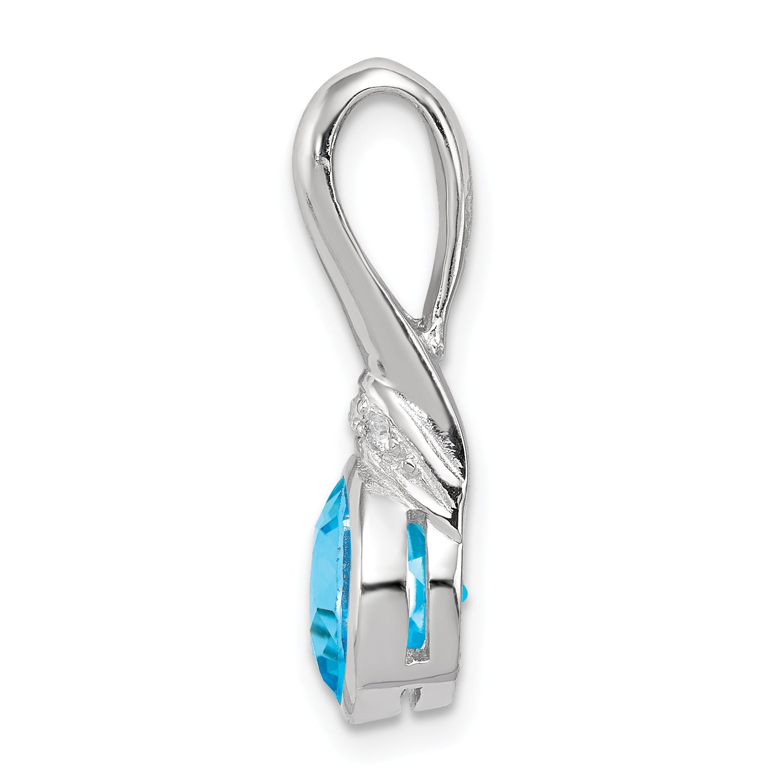 Sterling Silver Rhodium-plated w/CZ and Blue Topaz Pendant