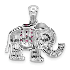 Sterling Silver Rhodium Polished Rhodolite Garnet Elephant Pendant