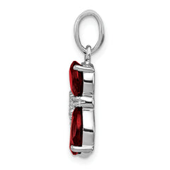 Sterling Silver Rhodium-plated Garnet and Diamond Cat Pendant