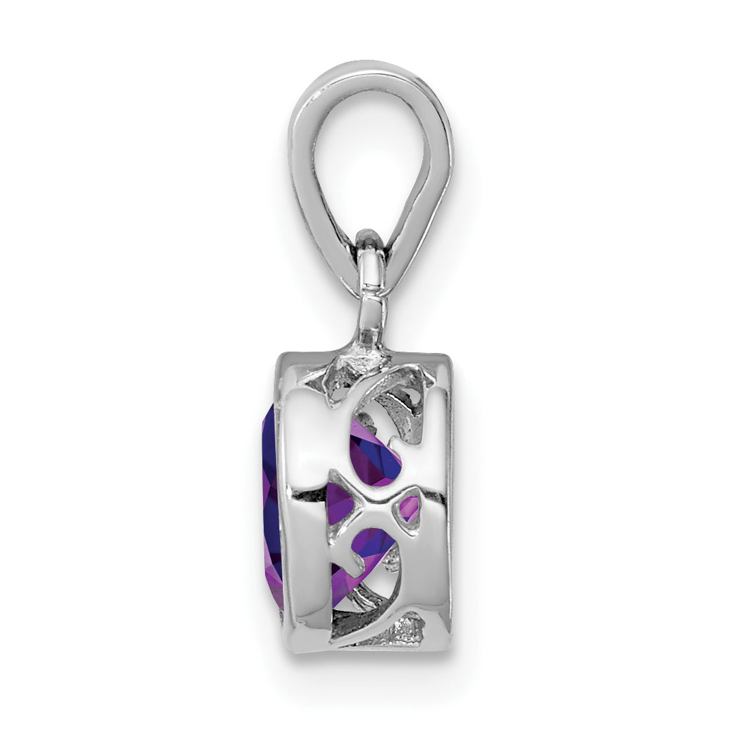 Sterling Silver Rhodium-plated Polished Amethyst Round Pendant