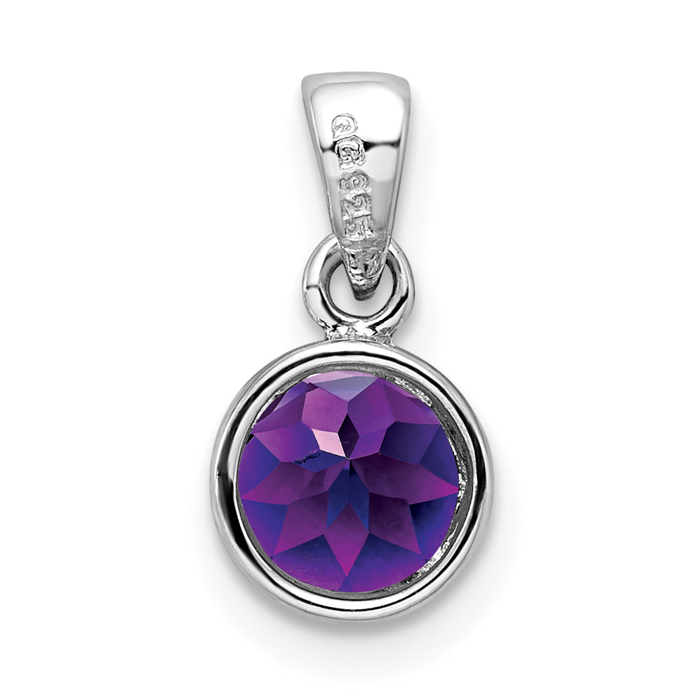 Sterling Silver Rhodium-plated Polished Amethyst Round Pendant