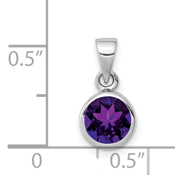 Sterling Silver Rhodium-plated Polished Amethyst Round Pendant