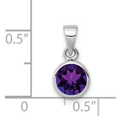 Sterling Silver Rhodium-plated Polished Amethyst Round Pendant