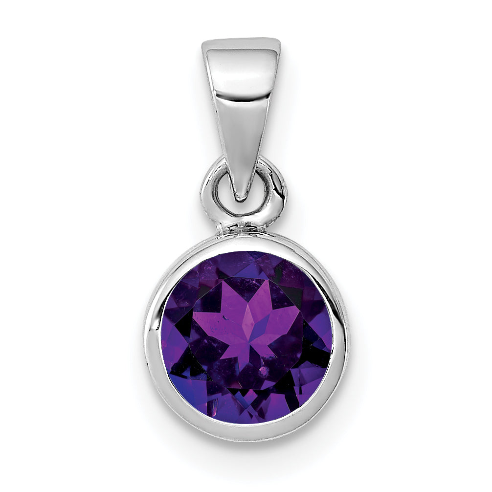 Sterling Silver Rhodium-plated Polished Amethyst Round Pendant