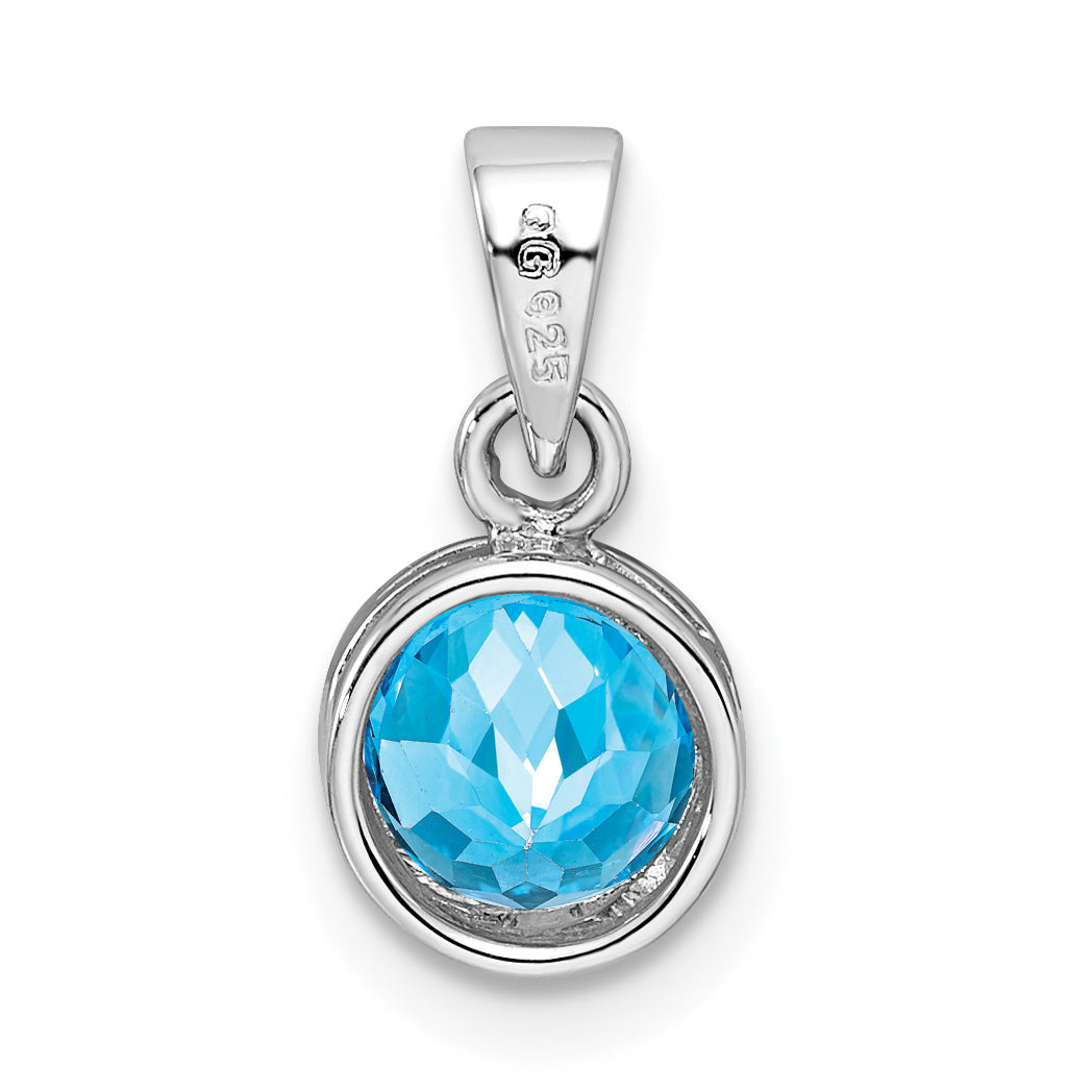 Sterling Silver Rhodium-plated Polished Blue Topaz Round Pendant
