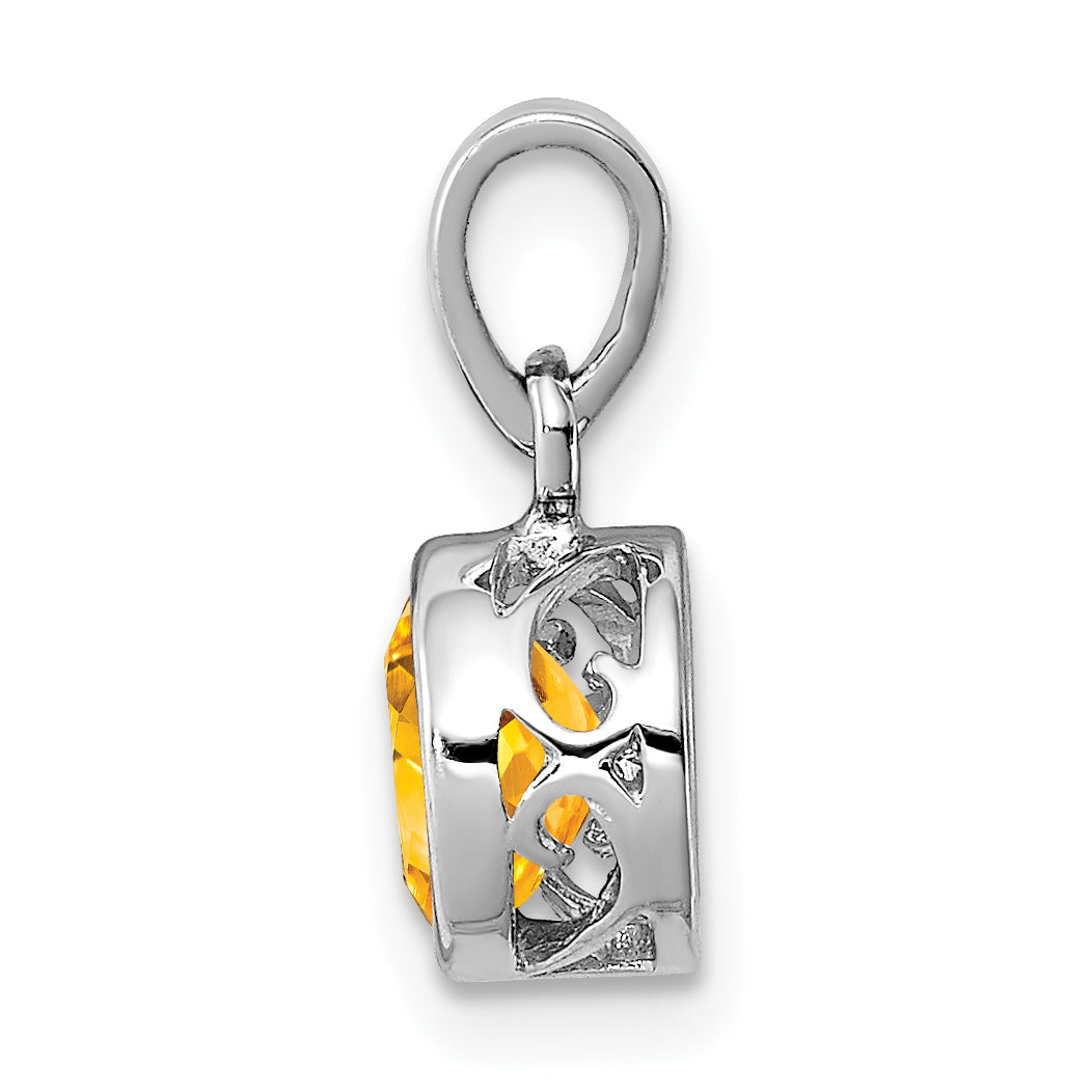 Sterling Silver Rhodium-plated Polished Citrine Round Pendant