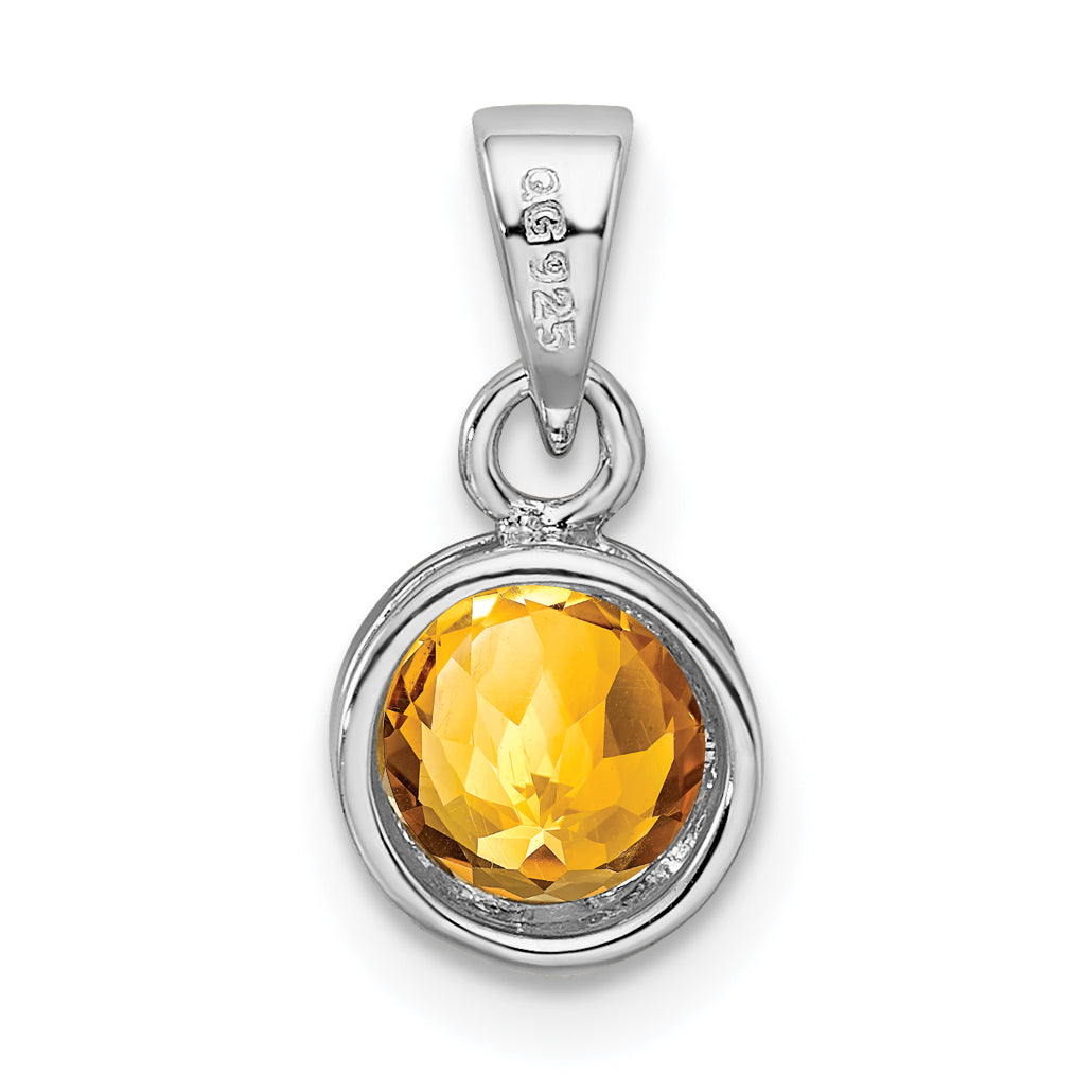 Sterling Silver Rhodium-plated Polished Citrine Round Pendant