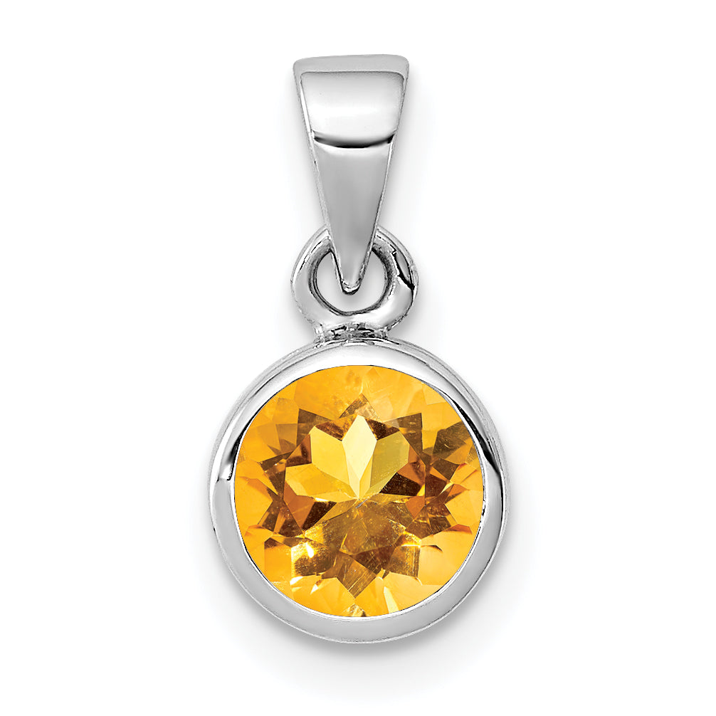 Sterling Silver Rhodium-plated Polished Citrine Round Pendant