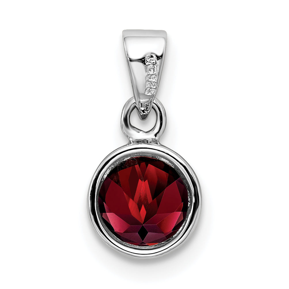 Sterling Silver Rhodium-plated Polished Garnet Round Pendant