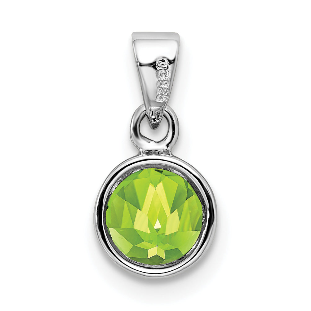 Sterling Silver Rhodium-plated Polished Peridot Round Pendant