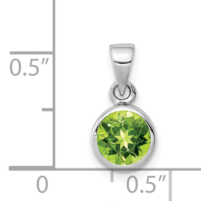 Sterling Silver Rhodium-plated Polished Peridot Round Pendant