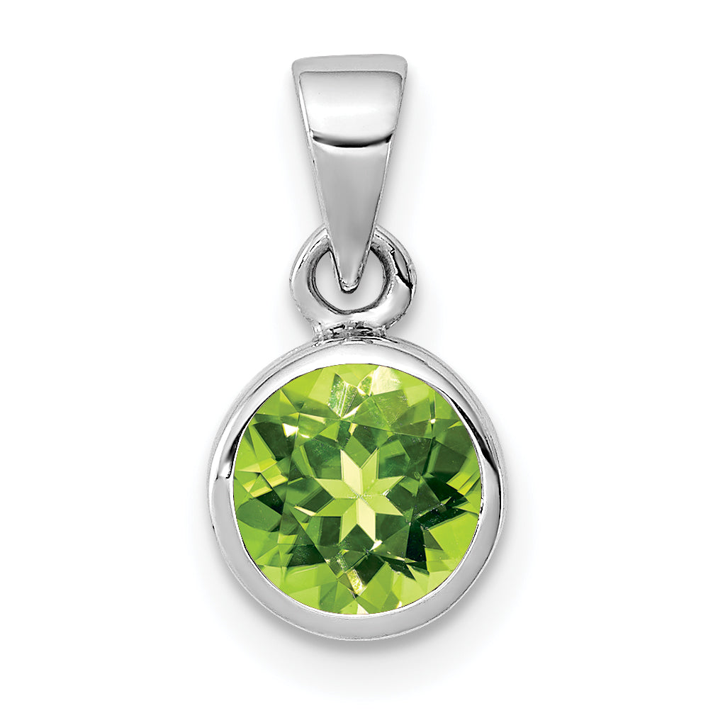 Sterling Silver Rhodium-plated Polished Peridot Round Pendant