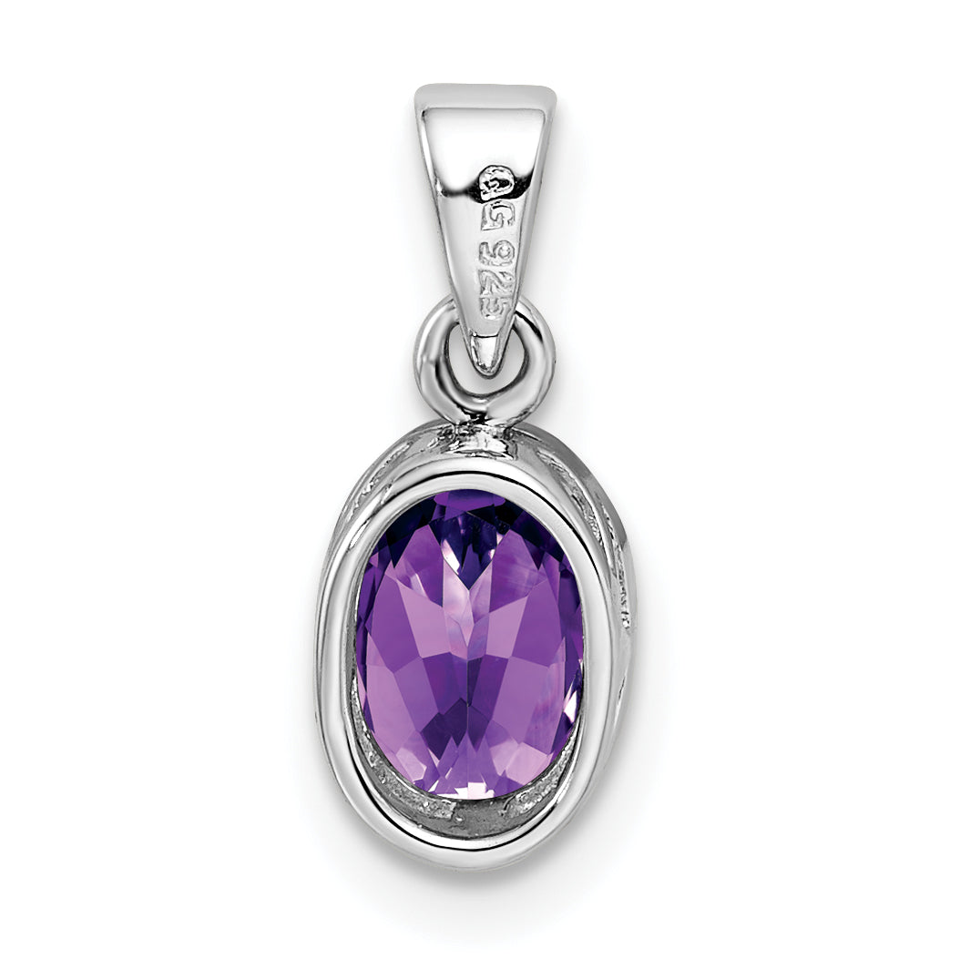 Sterling Silver Rhodium-plated Polished Amethyst Oval Pendant