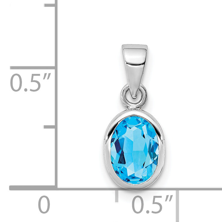 Sterling Silver Rhodium-plated Polished Blue Topaz Oval Pendant