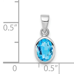 Sterling Silver Rhodium-plated Polished Blue Topaz Oval Pendant