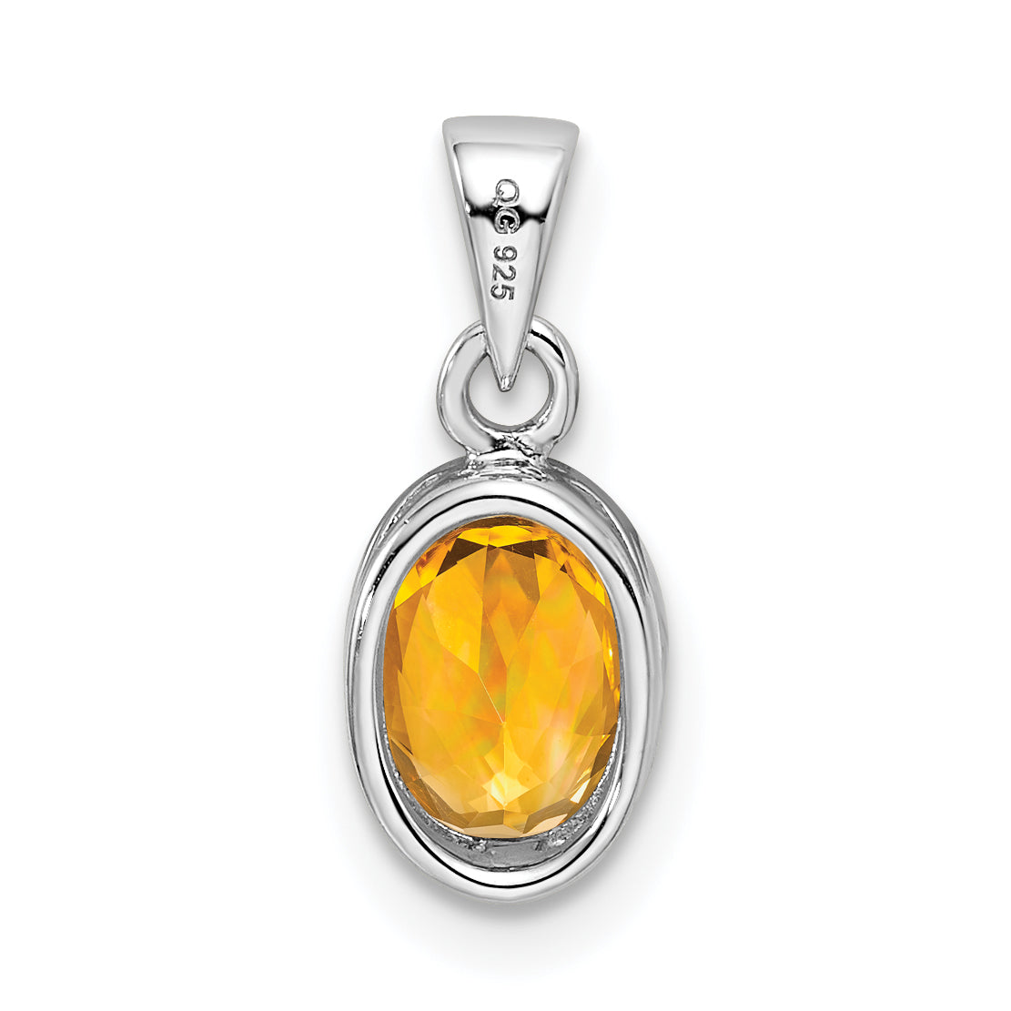 Sterling Silver Rhodium-plated Polished Citrine Oval Pendant