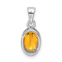 Sterling Silver Rhodium-plated Polished Citrine Oval Pendant