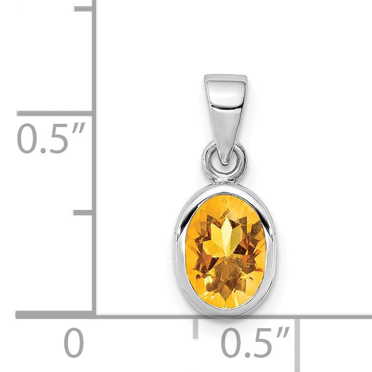 Sterling Silver Rhodium-plated Polished Citrine Oval Pendant