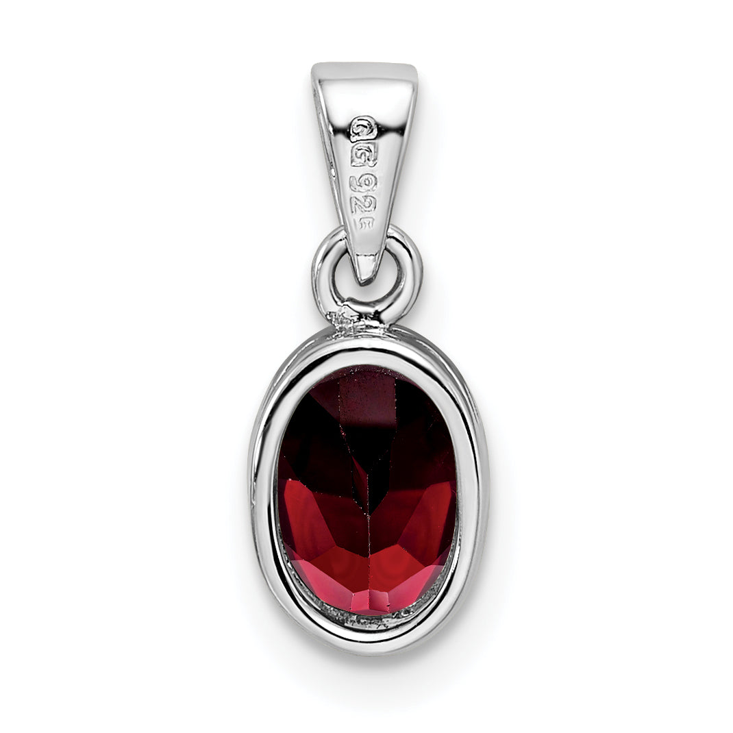 Sterling Silver Rhodium-plated Polished Garnet Oval Pendant