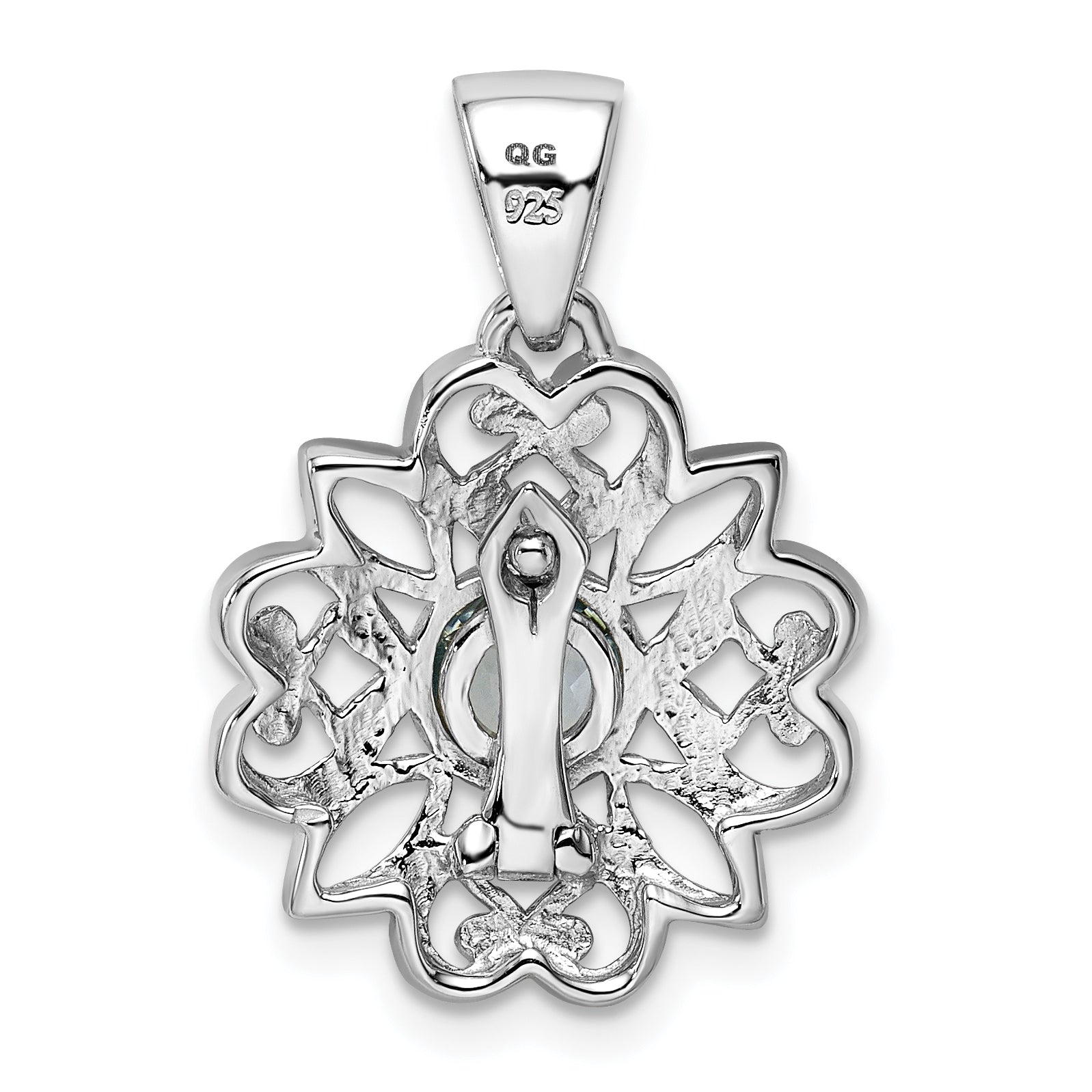 Sterling Silver Rhodium-plated w/Blue Topaz Flower Pendant