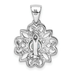 Sterling Silver Rhodium-plated w/Blue Topaz Flower Pendant