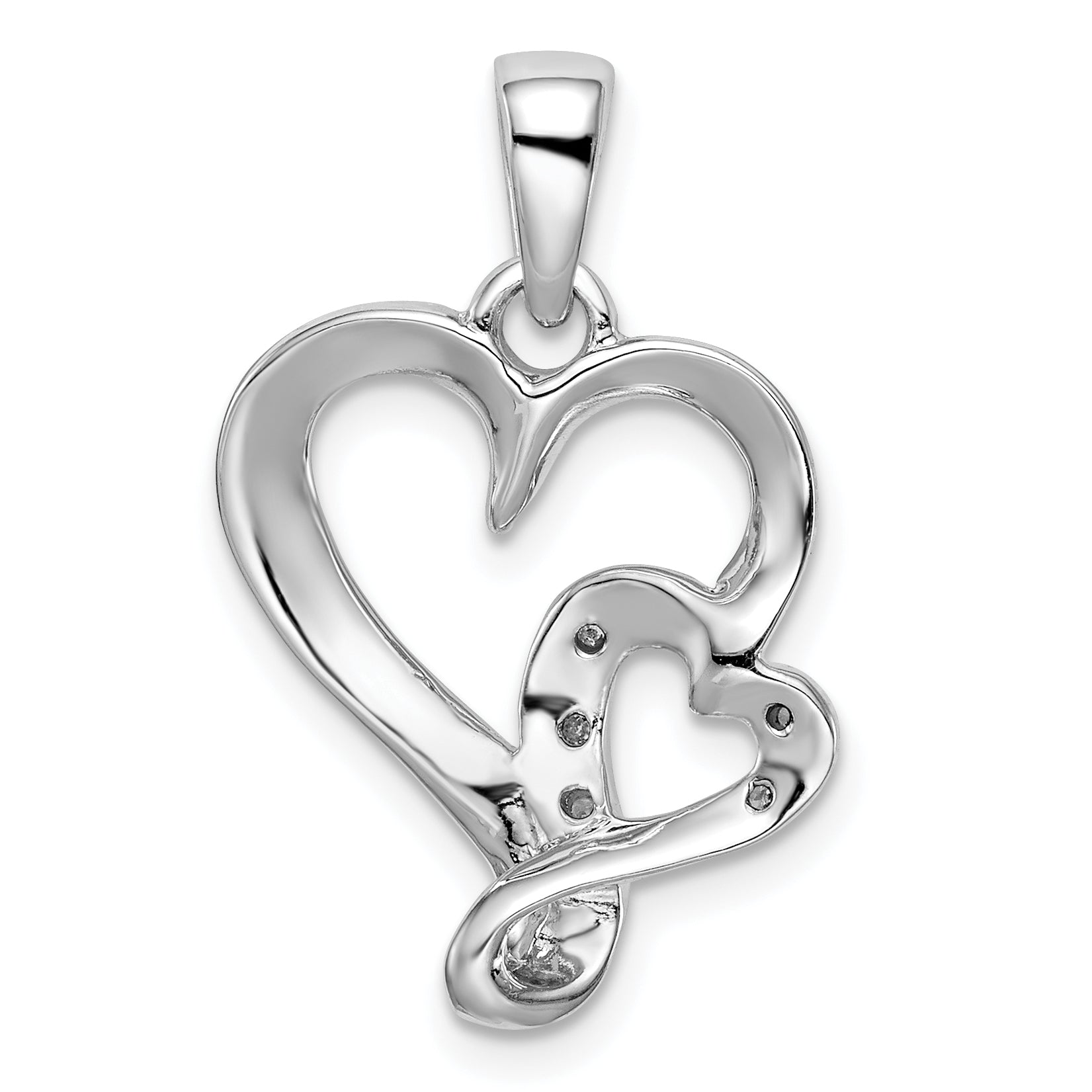 Sterling Silver Rhodium & Diam. Polished Double Heart Pendant