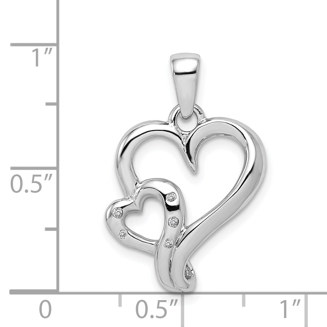 Sterling Silver Rhodium & Diam. Polished Double Heart Pendant